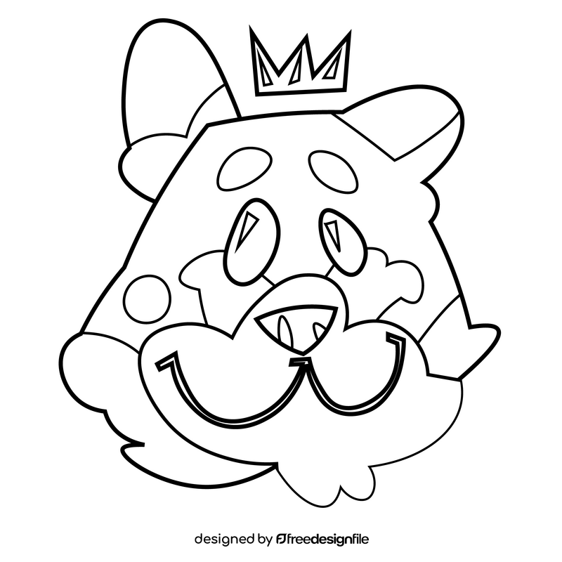 Cartoon leopard with crown black and white clipart