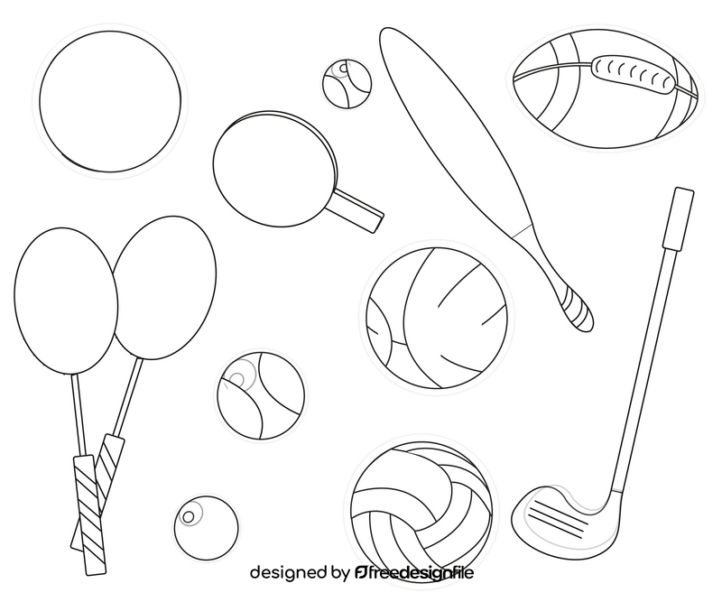 Sports equipment black and white vector