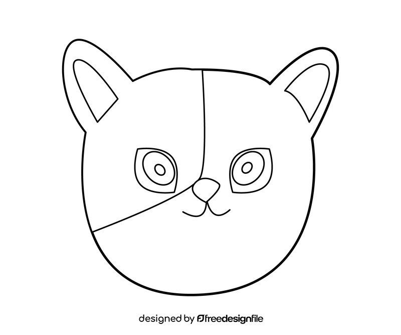 Baby cat head illustration black and white clipart
