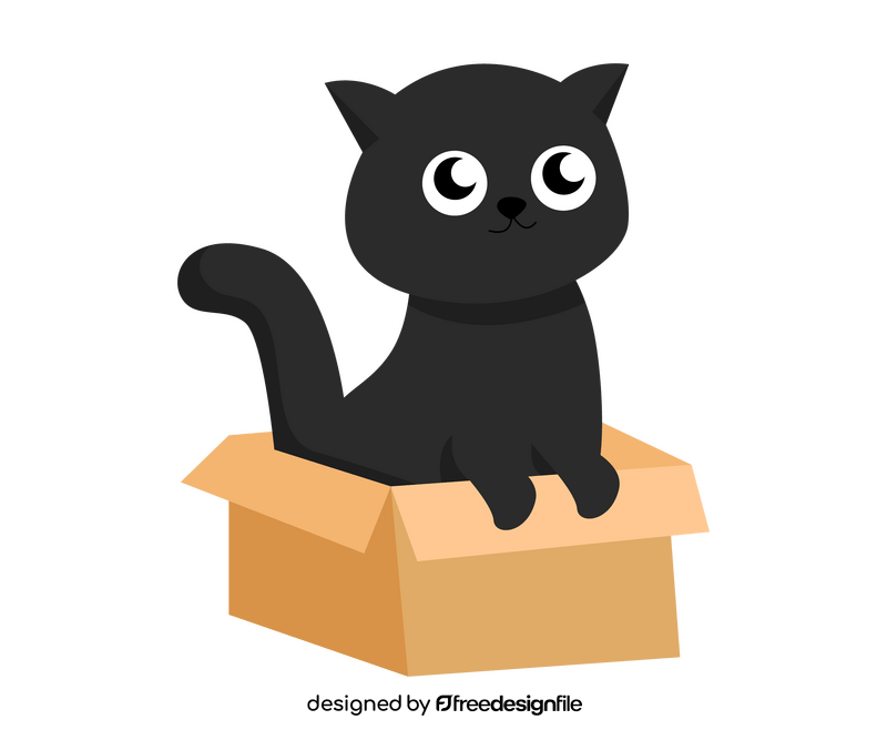 Dark cat in a box illustration clipart