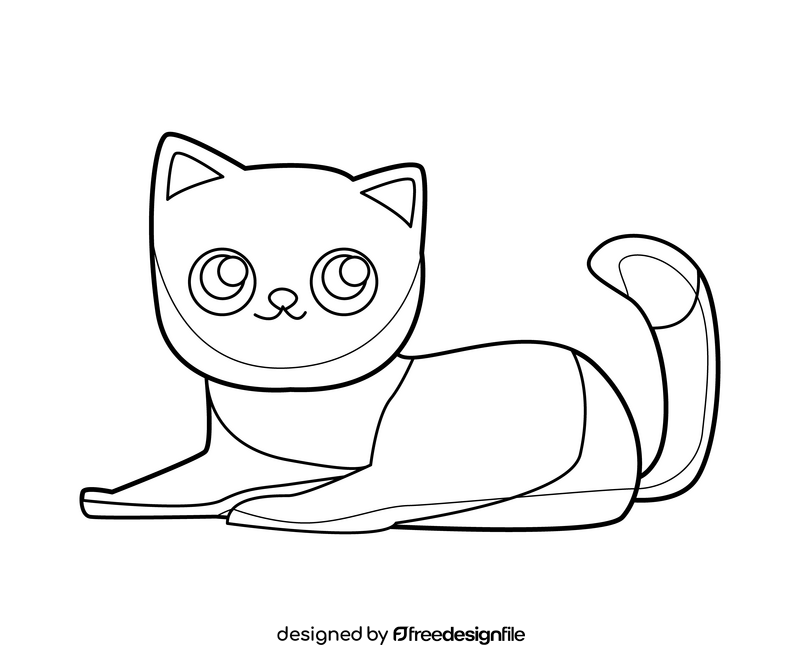 Cartoon cat lying down black and white clipart