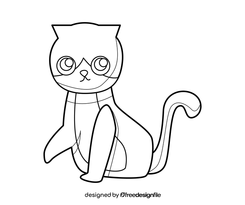 Sad kitten drawing black and white clipart