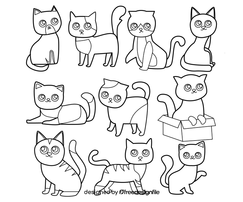 Cute baby cats, domestic kittens black and white vector