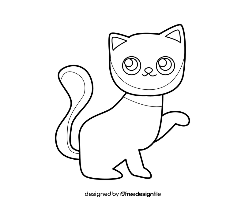 Cute white kitten illustration black and white clipart