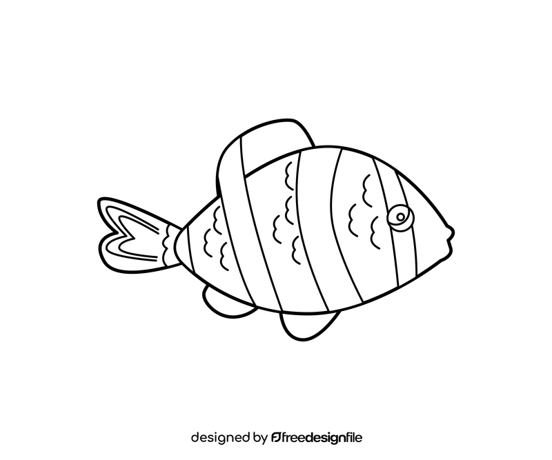 Cartoon striped fish black and white clipart