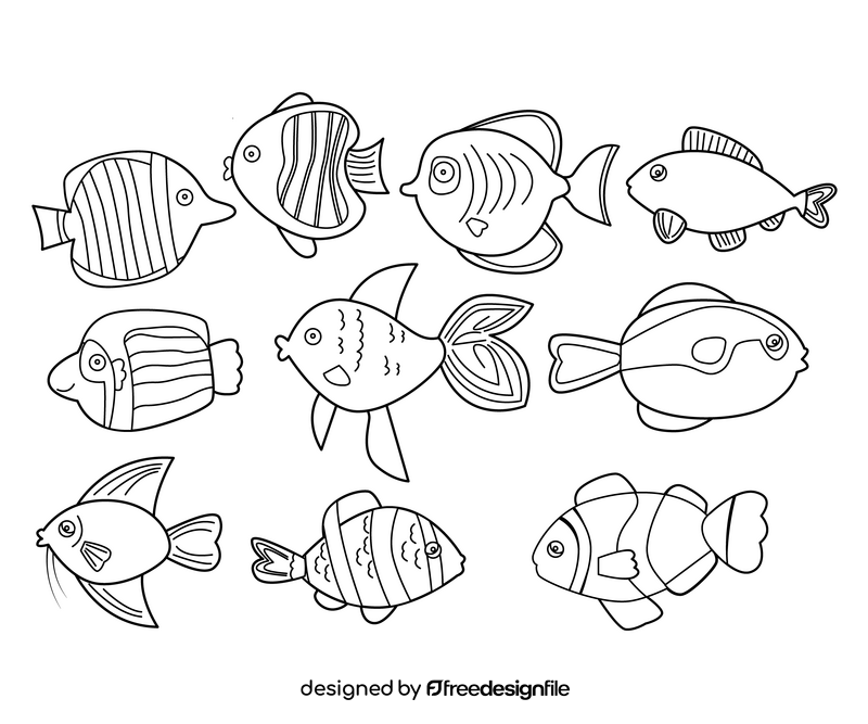 Cartoon fishes black and white vector free download