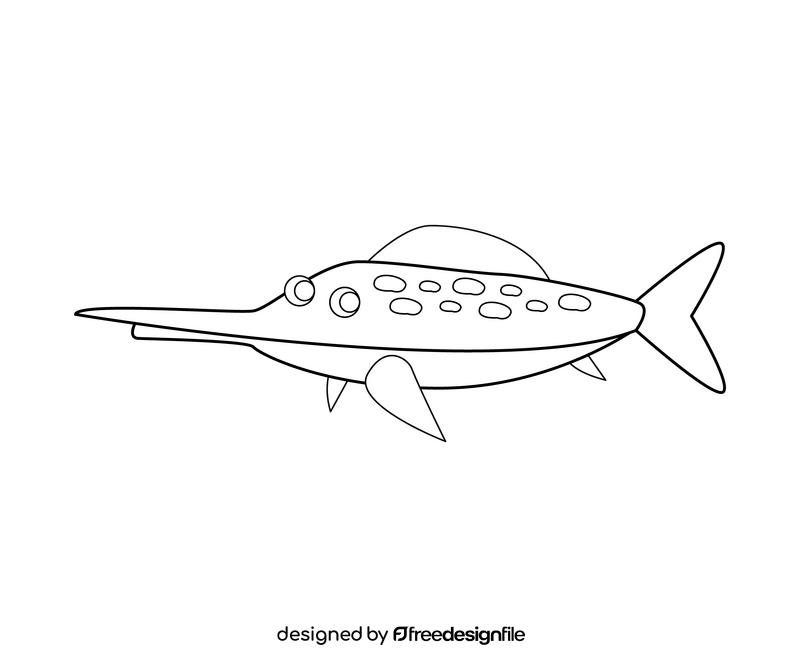 Cartoon fish, swordfish black and white clipart