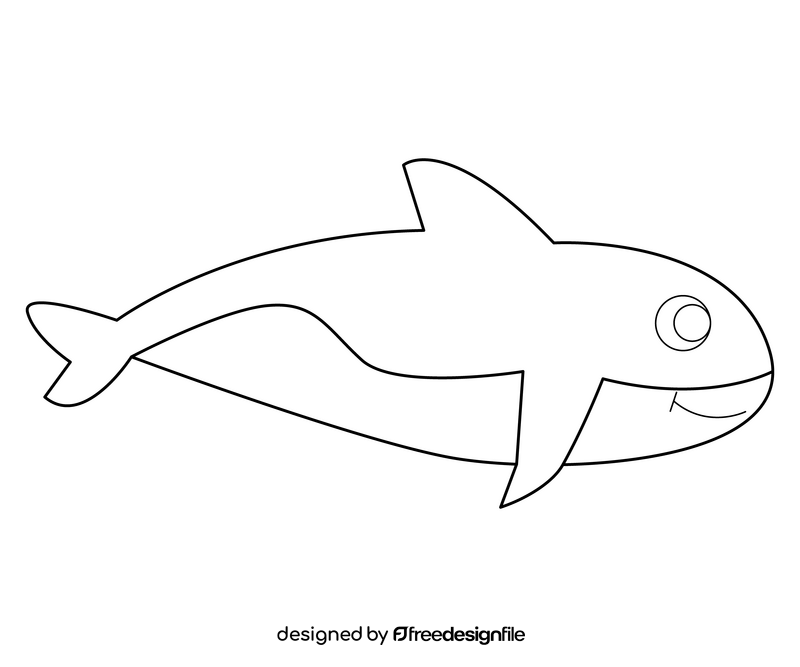 Cute shark drawing black and white clipart