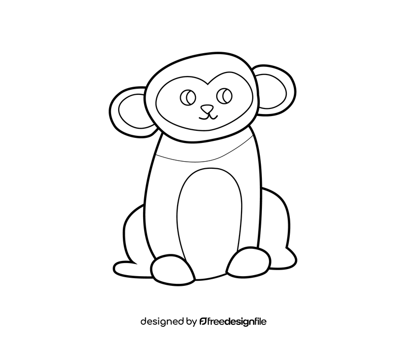 Cute monkey drawing black and white clipart