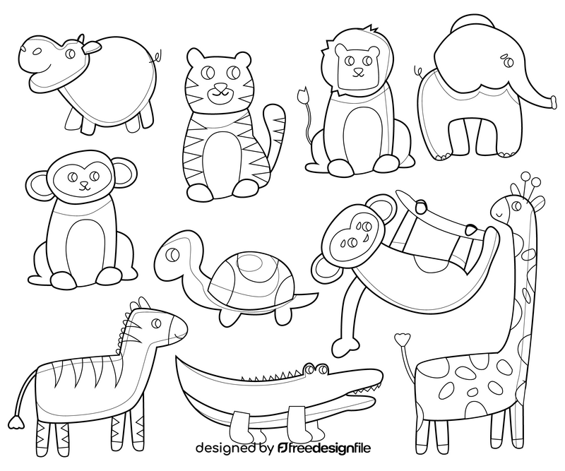 Cartoon wild animals black and white vector free download