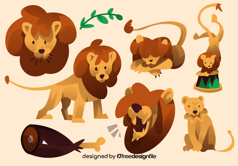 Lion cartoon set vector free download