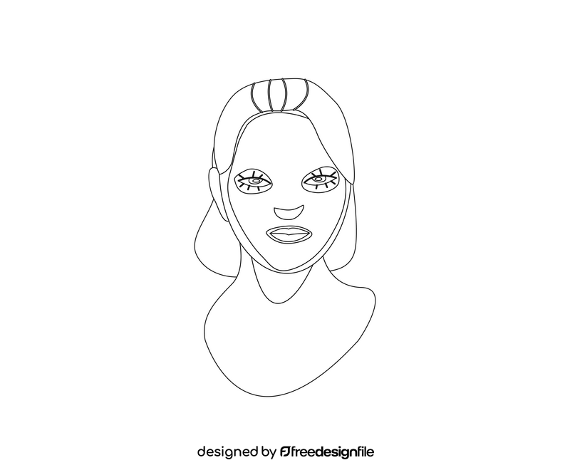 Girl with white clay mask black and white clipart