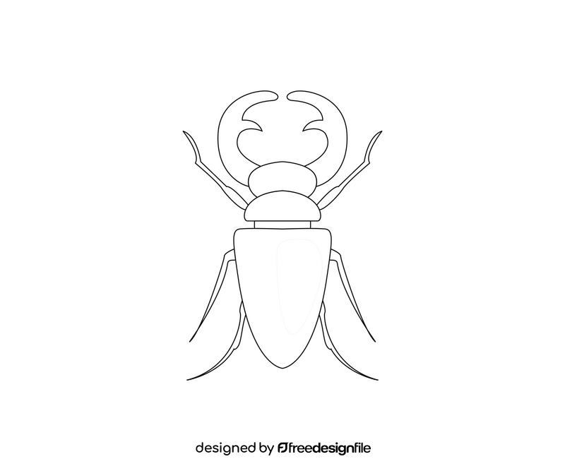 Stag beetle cartoon black and white clipart