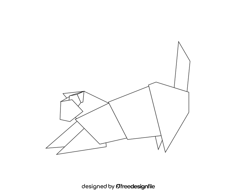 Blue origami cat cartoon black and white clipart
