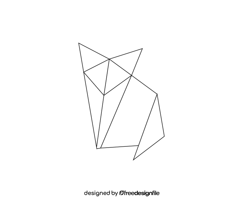 Cartoon origami fox black and white clipart