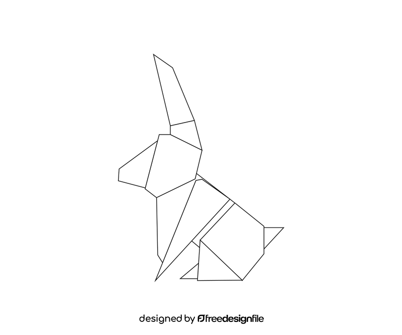 Blue origami hare black and white clipart