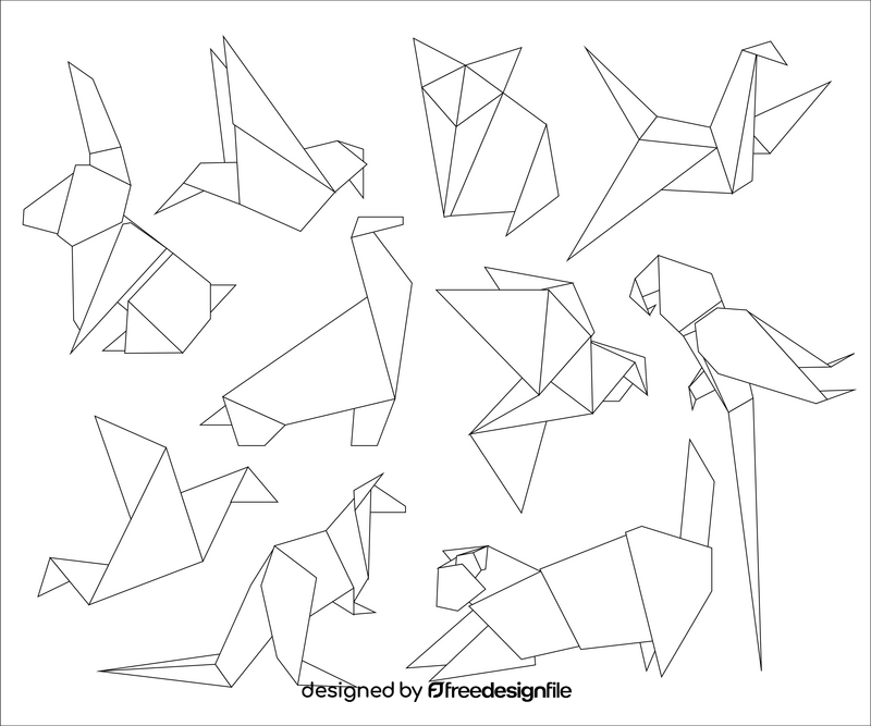 Origami animals black and white vector