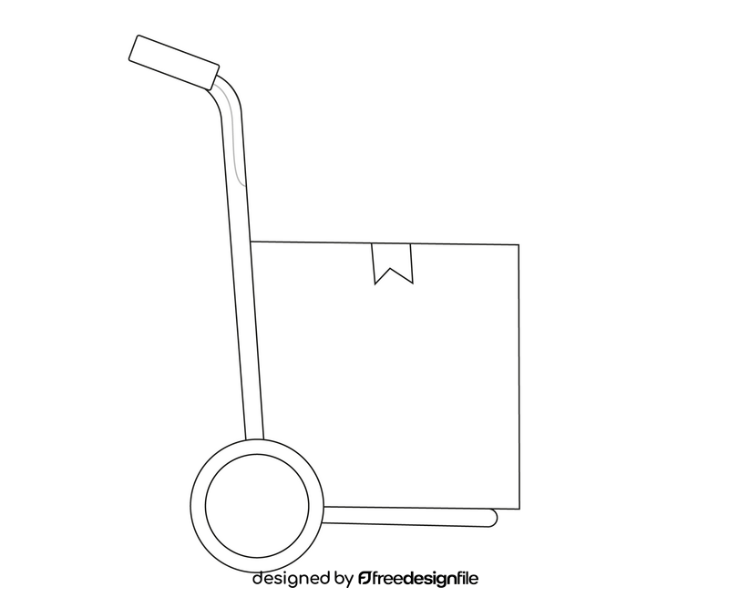 Cardboard box in a cart black and white clipart