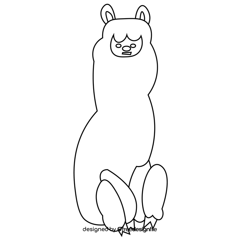 Llama sitting drawing black and white clipart