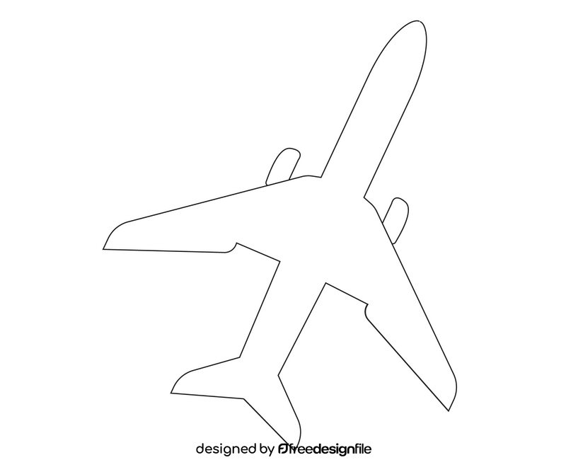 Flying airplane black and white clipart