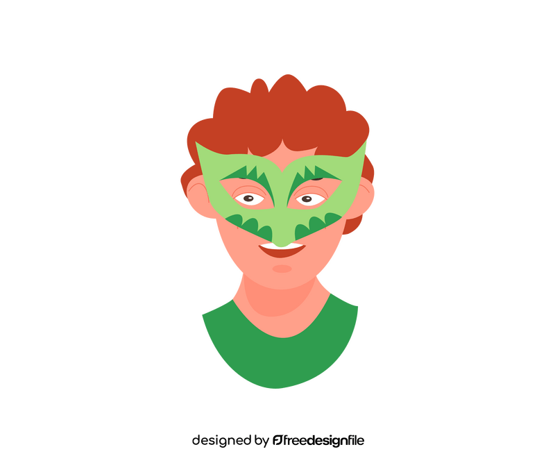 Boy dressed in green carnival mask clipart