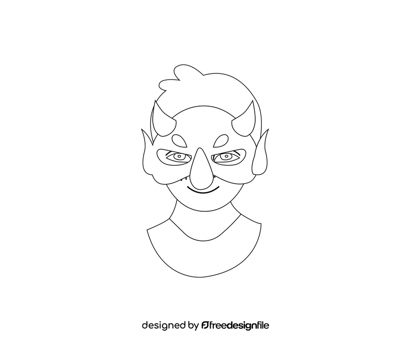 Boy wearing dragon mask black and white clipart