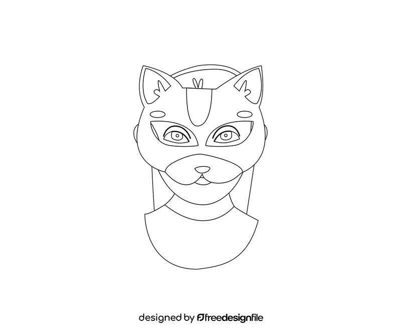 Cat mask illustration black and white clipart