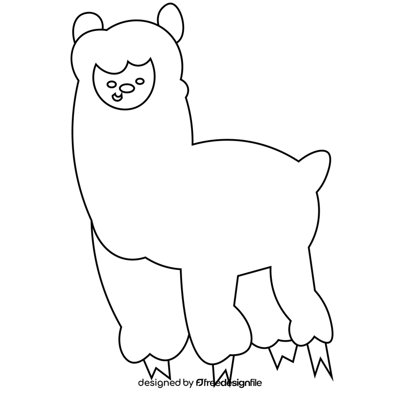 Fluffy llama drawing black and white clipart