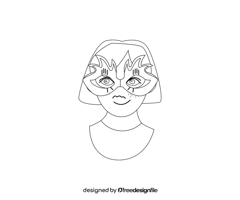 Girl dressed in carnival mask black and white clipart