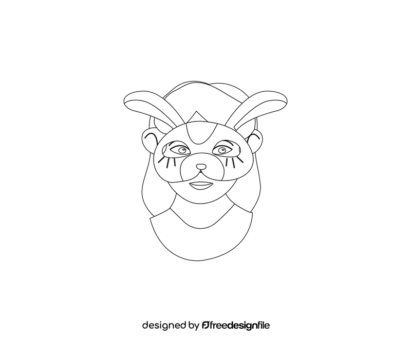 Rabbit mask drawing black and white clipart