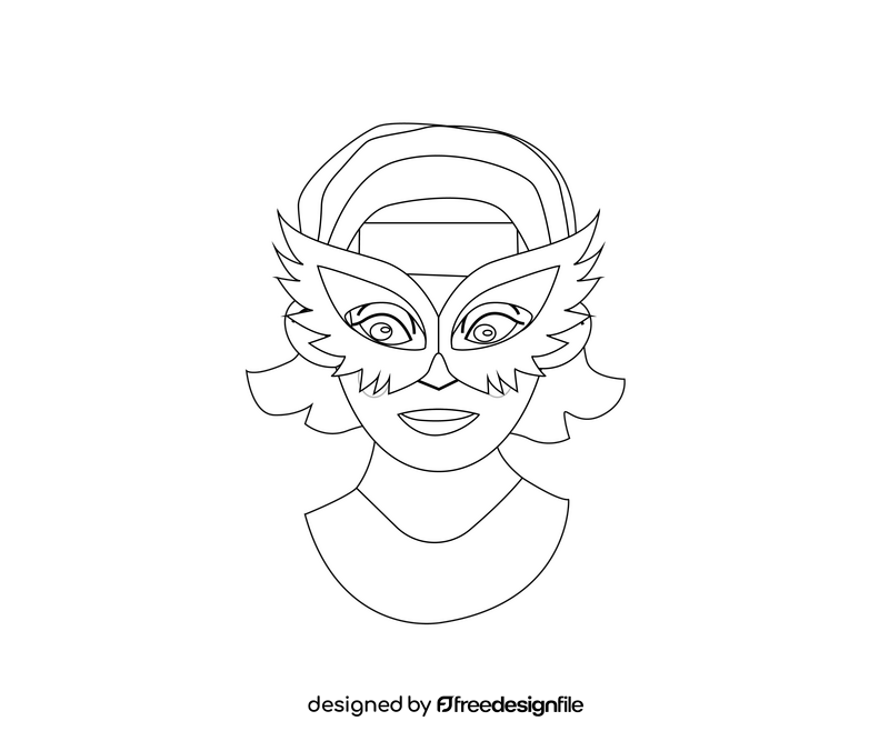 Girl in green carnival mask black and white clipart