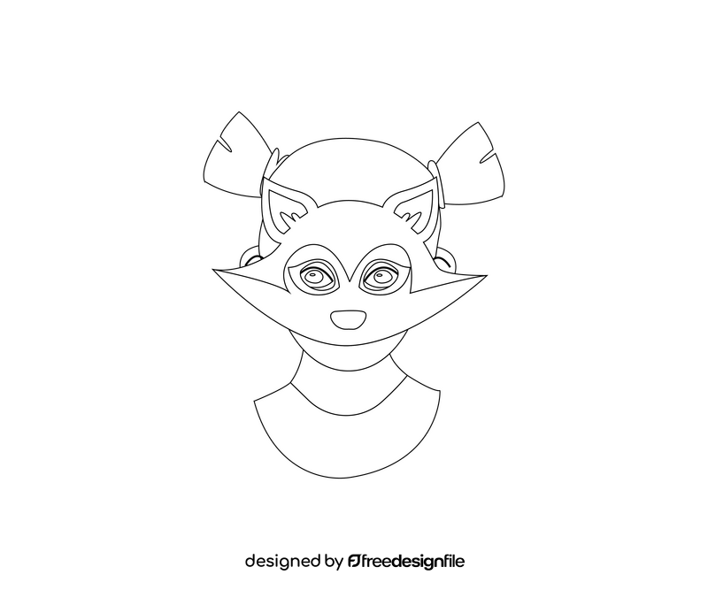 Girl in raccoon mask black and white clipart