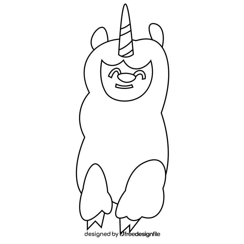 Llama unicorn black and white clipart