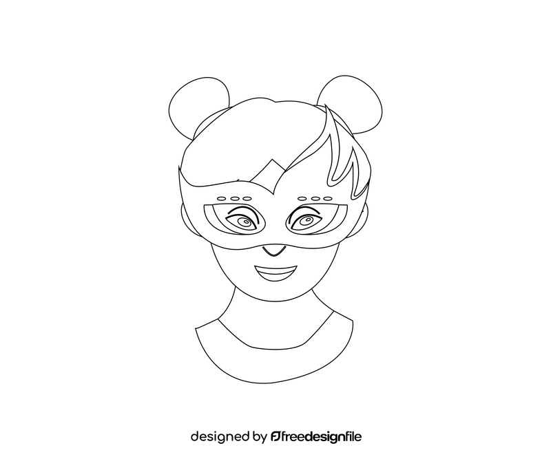 Girl in animal mask black and white clipart