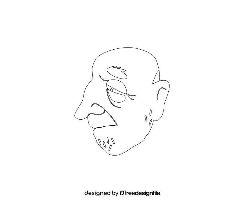 Old bald man profile drawing black and white clipart
