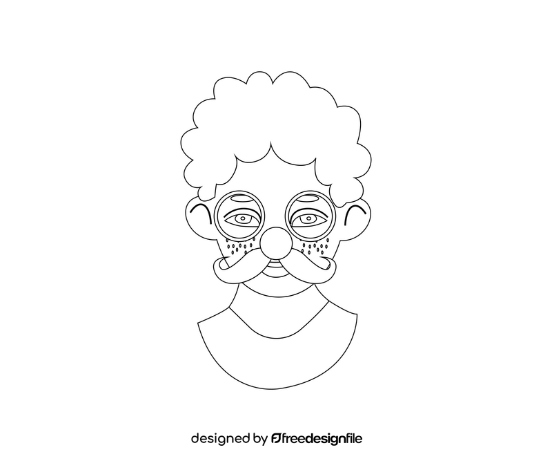 Redhead boy in mask with mustache black and white clipart