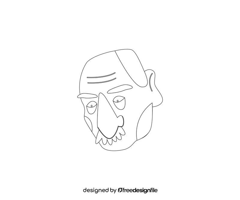 Old man head illustration black and white clipart