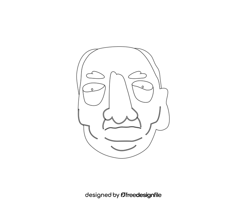 Scared old man face black and white clipart