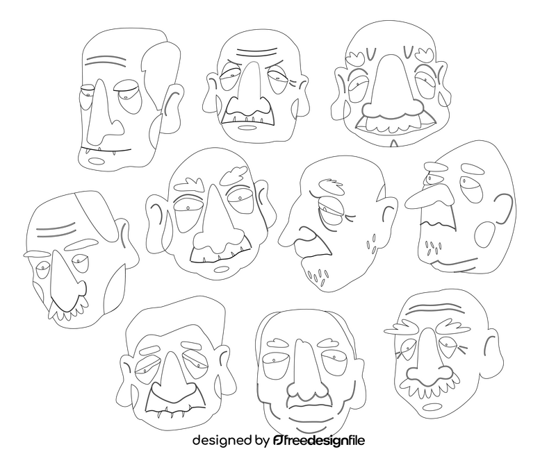 Old men faces black and white vector