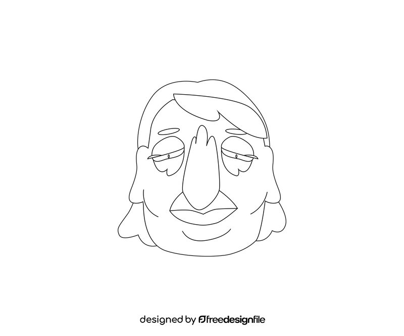 Elderly woman face black and white clipart