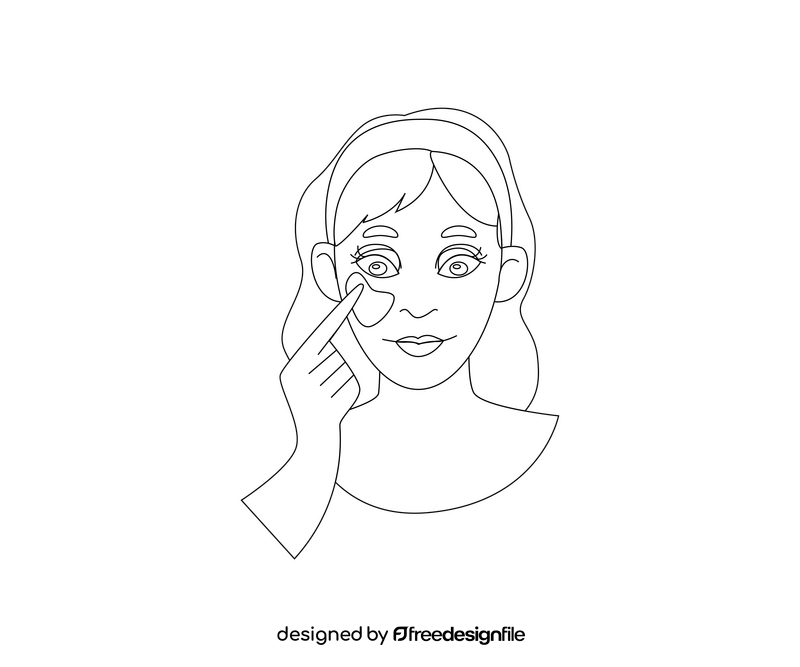 Girl applies eye cream black and white clipart