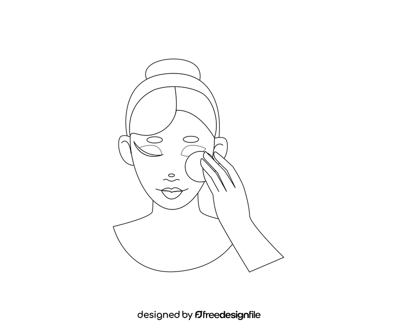 Girl washes off her makeup black and white clipart