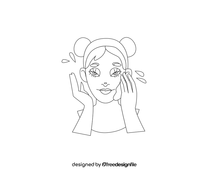 Girl washes her face black and white clipart