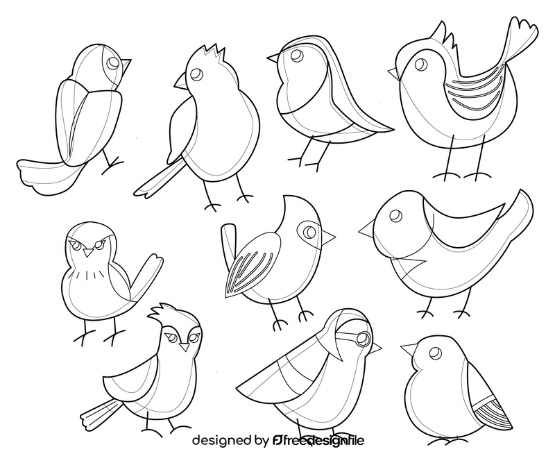 Set of birds black and white vector