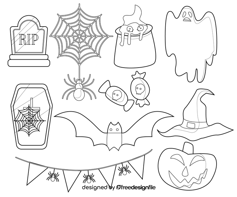 Set of halloween black and white vector