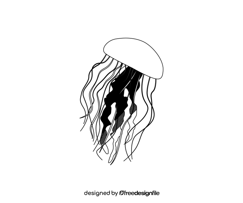 Jellyfish cartoon black and white clipart