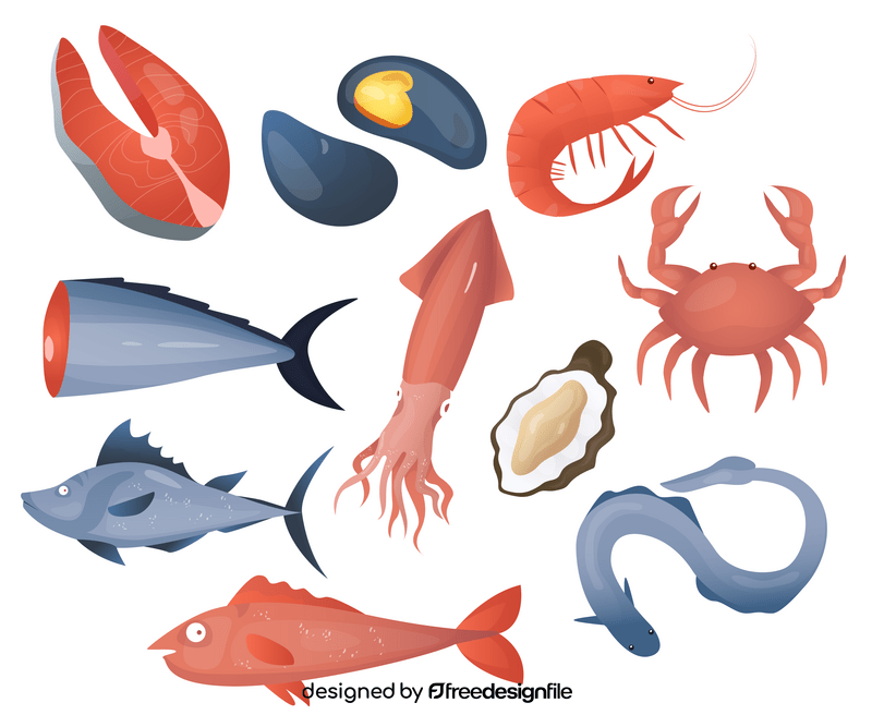 Fishes, sea food vector