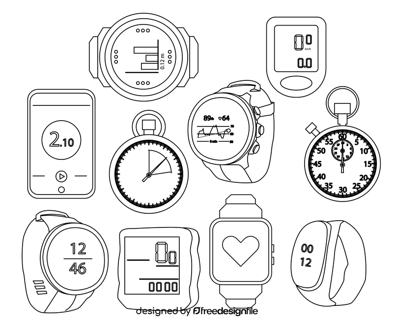 Stopwatches, smartwatches black and white vector
