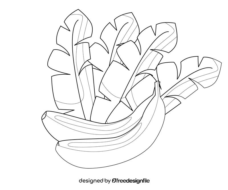 Bananas with leaves black and white clipart