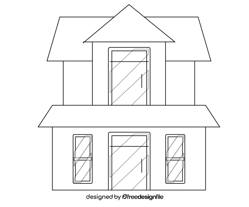 Cartoon private house black and white clipart